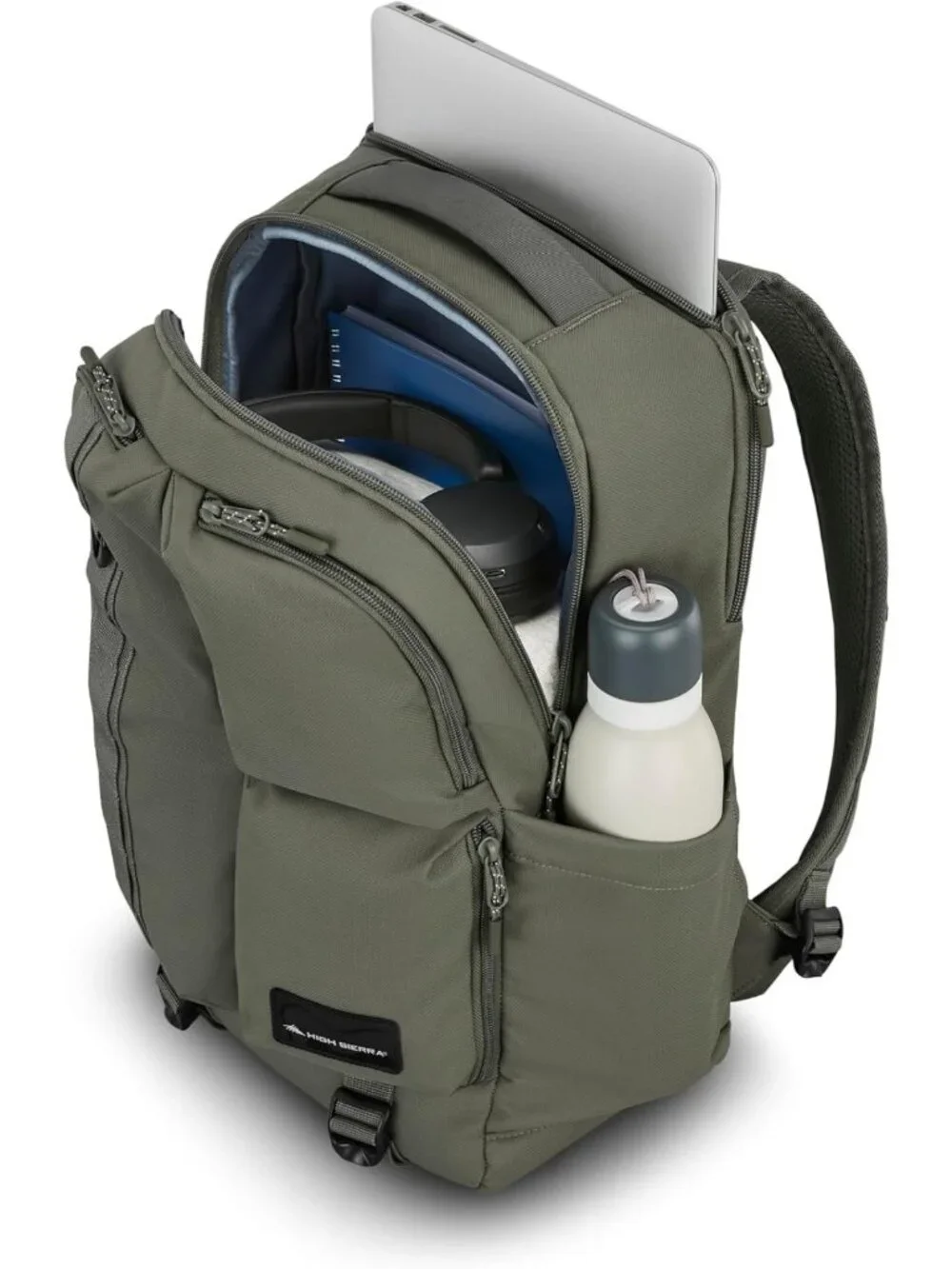 Stylish Olive Green Backpack with Multiple Pockets for Travel & School Use